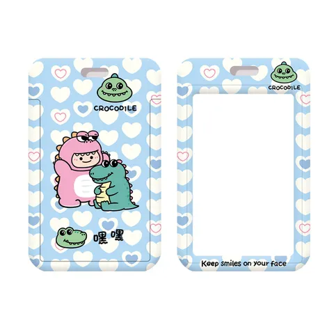 Cartoon Crocodile ABS Plastic Card Holder Student Bus Meal ID Card Case Storage With Lanyard Cute Animal Design School Office Supplies