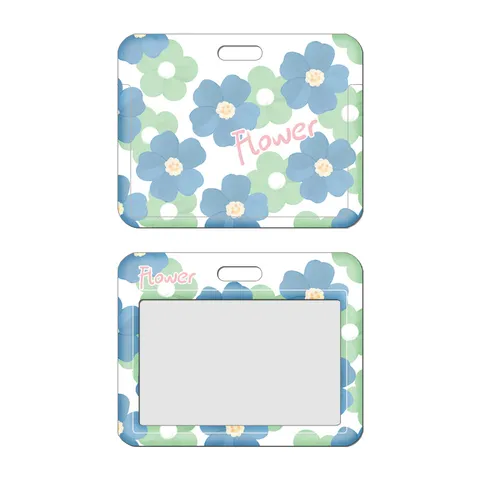 Horizontal Floral Embossed Card Holder Lanyard Retractable Badge Reel Student Campus Bus Metro IC ID Card Protector Case