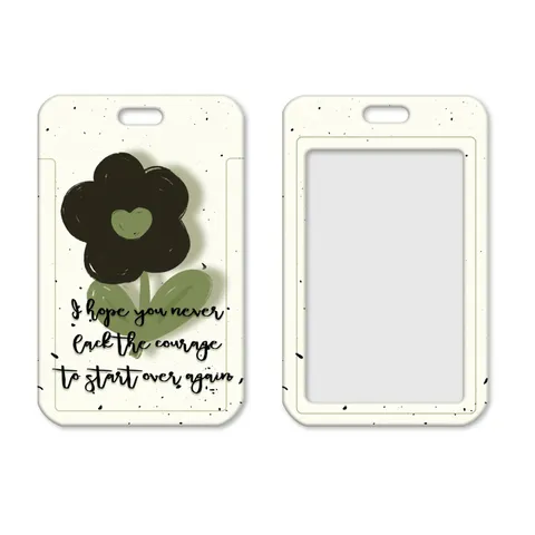 INS Style ABS ID Card Holder With Lanyard Protective Case For Student Bus Card Floral Heart Pattern Badge Holder For Women