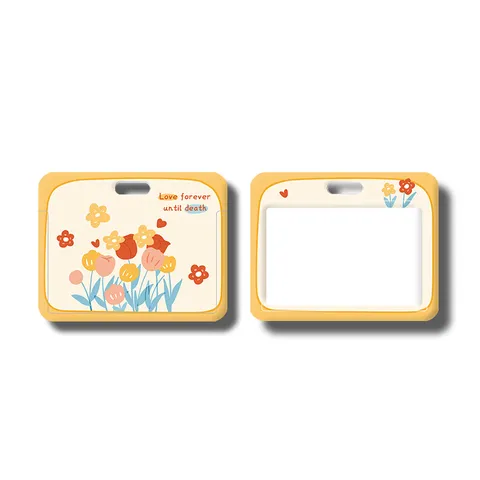 Cute Cartoon Floral Card Holder With Lanyard Retractable Clip Student ID Badge Bus Card Protector Sleeve Sunflower Tulip Pattern Card Case