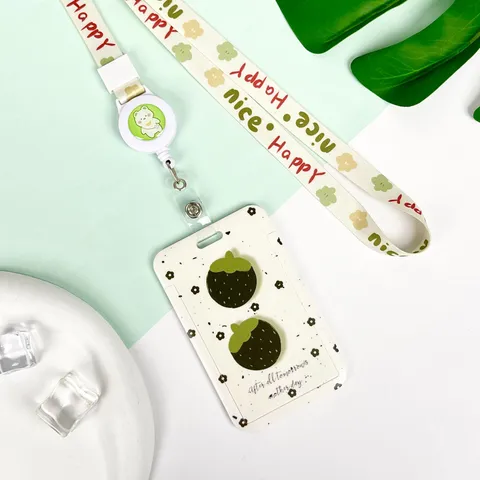 INS Style ABS ID Card Holder With Lanyard Protective Case For Student Bus Card Floral Heart Pattern Badge Holder For Women