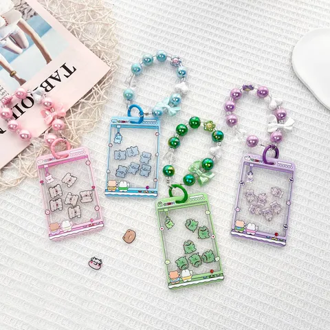 Cute Cartoon Claw Machine Quicksand Shaking Plastic ID Card Holder Transparent Sliding Cover Protection Badge Card Sleeve For Students