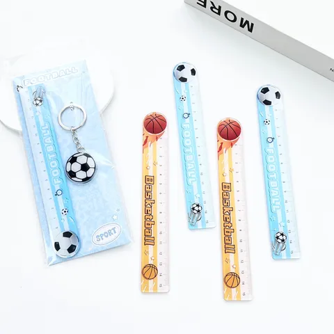 Cartoon Acrylic Straight Ruler Set Football Basketball Sports Pattern Student Stationery Kids School Measuring Tool