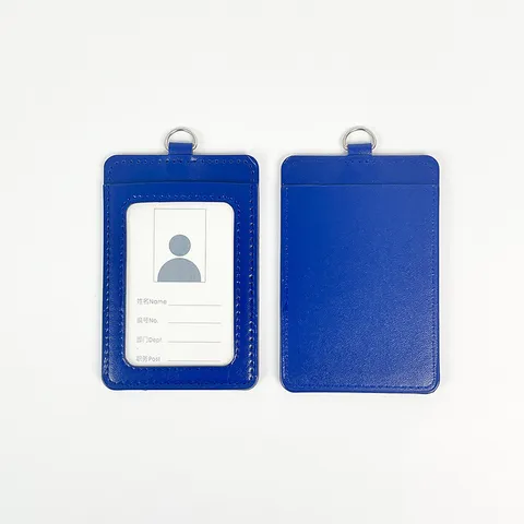 Business Leather ID Card Holder With Lanyard Dual Slot Badge Holder Protective Sleeve Office School Exhibition Supply