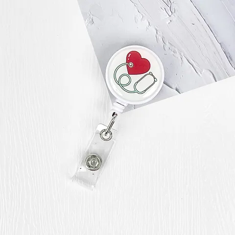 Retractable Badge Reel Holder With Heart Stethoscope Pattern ABS ID Name Tag Clip For Nurse Doctor Students Medical Office Accessories