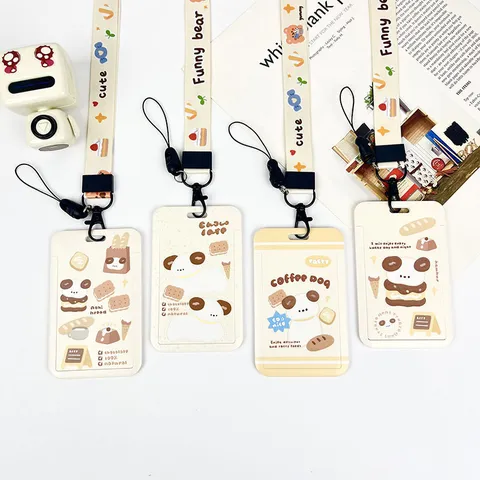 Cute Cartoon Animal ABS Card Holder With Retractable Lanyard Keychain For Students Meal Card Bus Access ID Badge Protection
