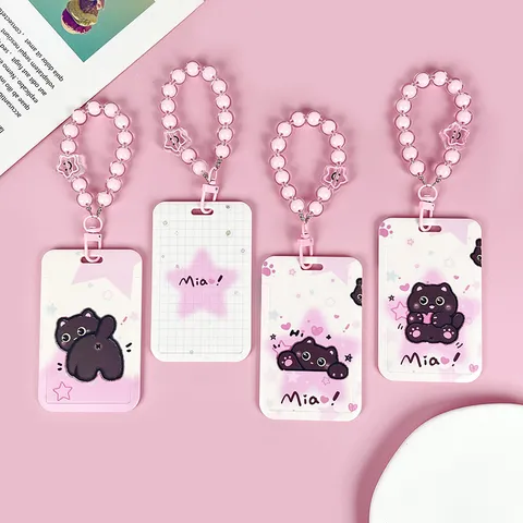 Funda Portatarjetas De Gato De Dibujos Animados Lindo Para Protector De Tarjeta De Autobús Escolar Cordón Llavero