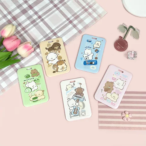 Cute Cartoon Animal Sliding Card Holder Protective ID Sleeve With Lanyard Keychain For Students Campus Meal Card Holder Bus Card Pass Cover Protector