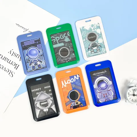 Creative Cute Cartoon Astronaut ABS Card Holder With Lanyard For Students Anti-Lost ID Badge Bus Card Protector Sleeve Case