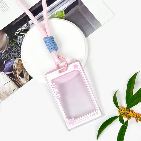 Transparent PS Cartoon Card Holder Ins Star Speech Bubble Sliding Cover Student ID Badge Protector IC Card Cover For School