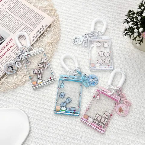 Cute Cartoon Claw Machine Quicksand Shaking Plastic ID Card Holder Transparent Sliding Cover Protection Badge Card Sleeve For Students