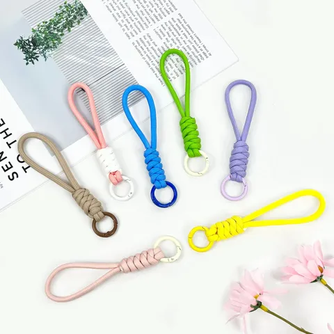 Handmade Braided Phone Lanyard Wrist Strap Polyester Alloy Anti Lost Keychain Wristlet Key Ring For Case Keys Unisex