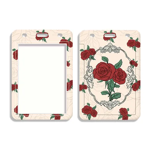 Large ABS Card Holder ID Badge Protector Student Bus Card Case With Lanyard Cartoon Floral Rabbit Pattern Sleeve