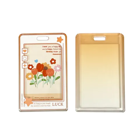 Floral PS Slide Cover ID Badge Holder With Retractable Clip Lanyard For Student Bus Card Office Protective Case