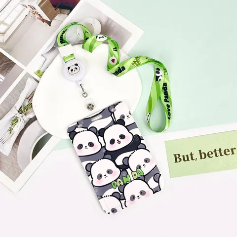Süßer Cartoon Panda ABS Kartenhalter Schlüsselanhänger Lanyard Ausziehbarer Ausweisclip Studenten ID Bus Karte Schutzhülle Büro Schulbedarf