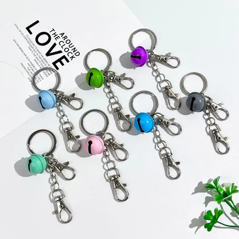 Candy Color Cute Bell Pendant Keychain With Double Lobster Clasps For Bags Clothing Metal Alloy Ring Key Holder Accessory