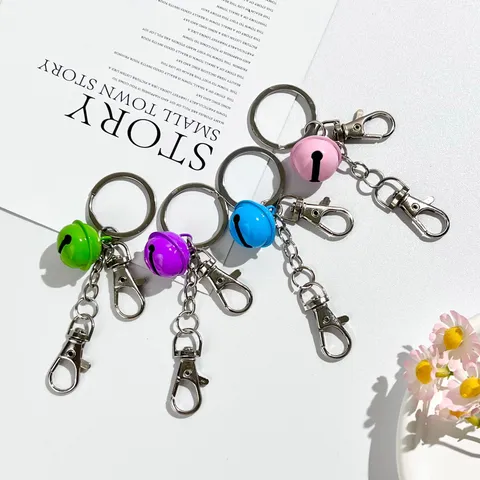 Candy Color Cute Bell Pendant Keychain With Double Lobster Clasps For Bags Clothing Metal Alloy Ring Key Holder Accessory