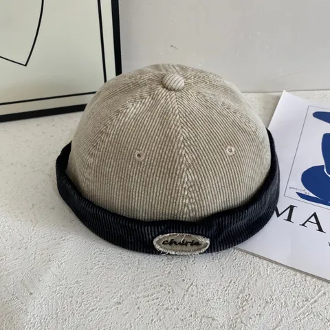 Vintage Corduroy Brimless Beanie Color Block Docker Hat For Men Women Retro Miki Hat Distressed Winter Warm Beanie Cap