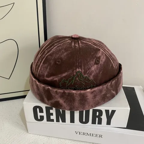 Retro Distressed Denim Corduroy Docker Hat Brimless Cap Washed Mountain Embroidery Letter Beanie For Men Women Street Casual Hat