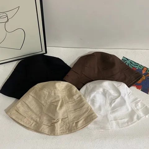 Japanese Style Pleated Bucket Hat Women Summer Breathable Sun Protection Solid Color Fisherman Hat Simple Versatile Sunshade Hat