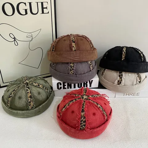 Vintage Washed Distressed Patchwork Docker Hat For Men Women Brimless Beanie Hip Hop Sailor Cap Outdoor Cotton Blend Docker Hat
