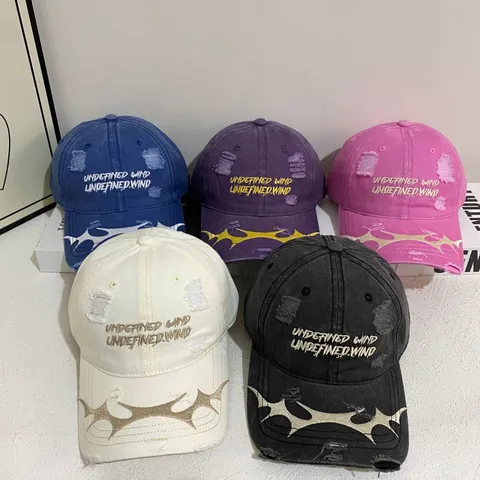 Casquette de Baseball Vintage en Coton Lavé Usé pour Hommes Femmes Brodé Lettre Déchiré Réglable Streetwear Casquette Trucker