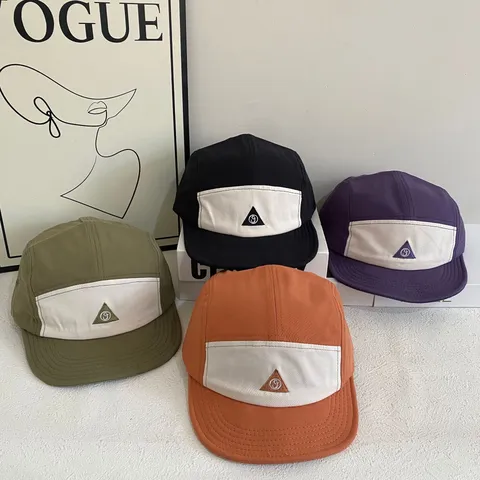 Japanischer Stil Farbblock Fünf-Panel-Kappe Herren Damen Weiche Krempe Patchwork Camp Hut Verstellbare Baumwoll Baseballkappe Streetwear