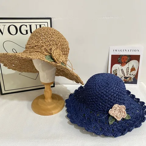 Handgewebter Strohhut Für Damen Mit Blumenakzent Retro Sonnenschutz Strand Strohhüte Casual Lässig Täglich Reisen Kappe