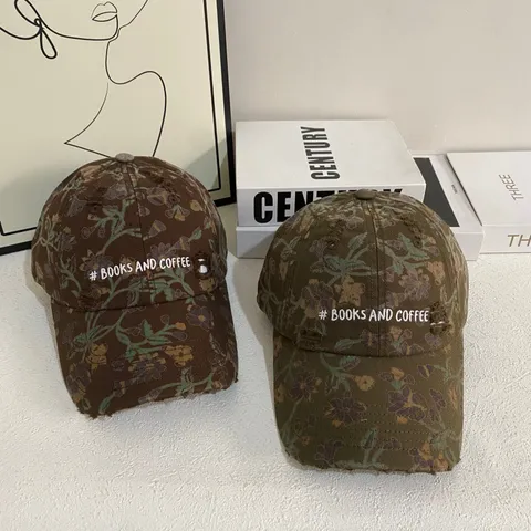Cappellino da Baseball Camouflage American Retro Distressed Uomo Donna Ricamo Floreale Parasole Berretto con Visiera Workwear