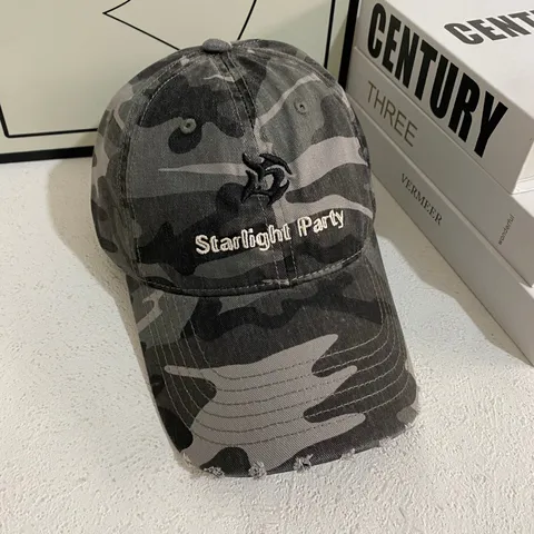 Gorra de Béisbol Táctica de Camuflaje Vintage para Mujeres Hombres Bordado 3D Letras Visera Curva Desgastado Sombrero de Protección Solar