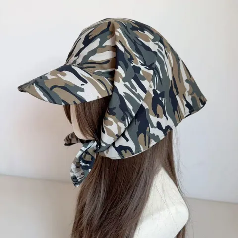 Hip Hop Camouflage Turban Hat For Men Women Outdoor Streetwear Printed Adjustable Fabric Short Brim Sun Protection Cap
