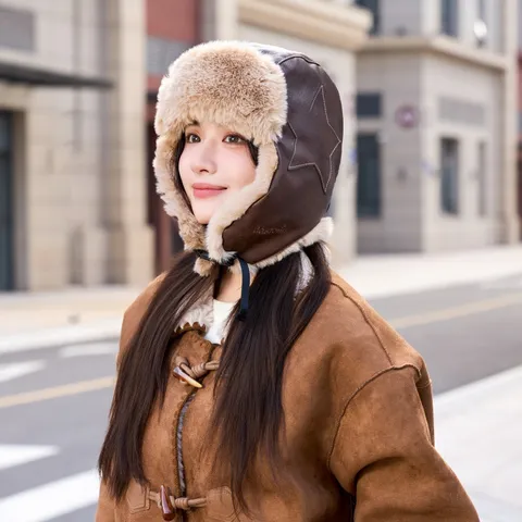 Chapeau de Trappeur Hiver Épais Chaud Rétro Cuir Bomber Chapeau Coupe-vent Rabat-oreilles Pilote pour Hommes Femmes Cyclisme en Plein Air