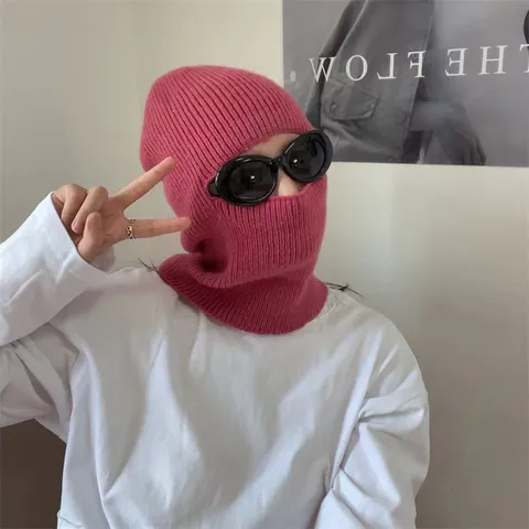 Winter Warm Knitted Balaclava Hat Windproof Cycling Beanie Mask TwoWay Wear Cotton Scarf Cap For Women