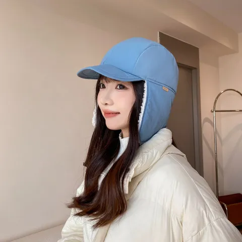 Chapeau de Bomber en Peluche Épaisse d'Hiver Coupe-vent Oreillettes Chapeau de Pilote pour Femmes Hommes Cyclisme en Plein Air