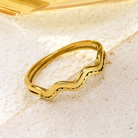 Anello a Doppia Onda in Acciaio Inossidabile Minimalista da Donna Placcato Oro Gioiello per Dito Commuter Quotidiano