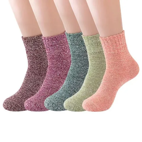 Dames Winter Warme Konijnenwolmix Sokken Dik Grob Breien Halfhoge Casual Crew Sokken Meerkleurig Set Comfortabel Coords