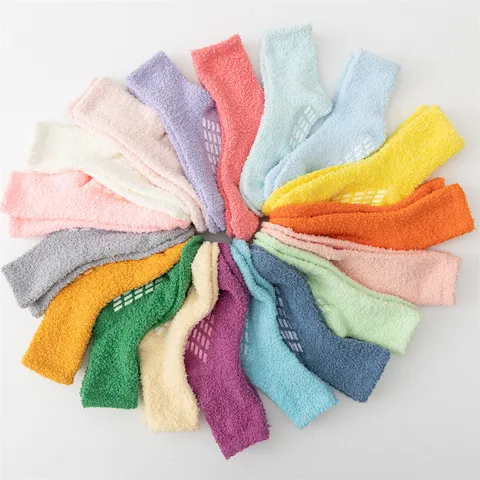 Damen Winter Warm Korallenfleece Socken Einfarbig Anti-Rutsch Haussocken Casual Zuhause Thermosocken