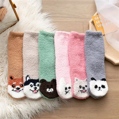 Süße Cartoon Tierpfote Corallenfleece Socken Für Damen Verdickt Warm Wadenlang Schlafsocken Gemütliche Plüsch Hausbodesocken