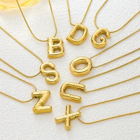Minimalist Stainless Steel Bubble Letter Pendant Necklace Gold Plated Alphabet Initial Necklace Fashion Jewelry For Women
