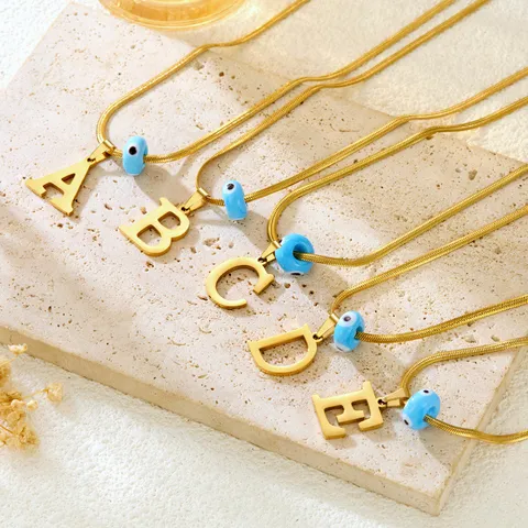 Minimalist Stainless Steel Evil Eye Letter Pendant Necklace Gold Plated Snake Chain Fashion Jewelry Gift For Women