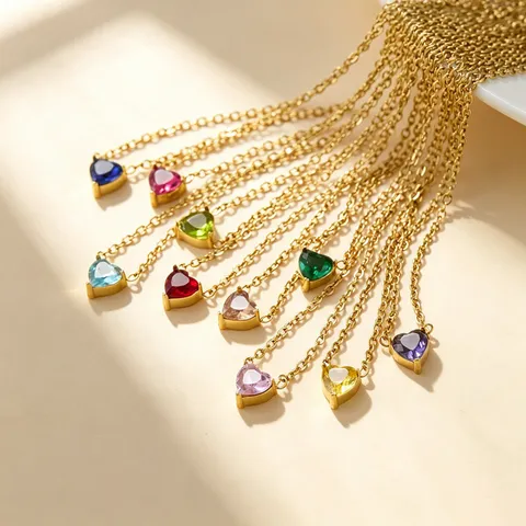 Stainless Steel Heart Rhinestone Pendant Necklace Clavicle Chain Gold Plated Fashion Jewelry Gift For Women