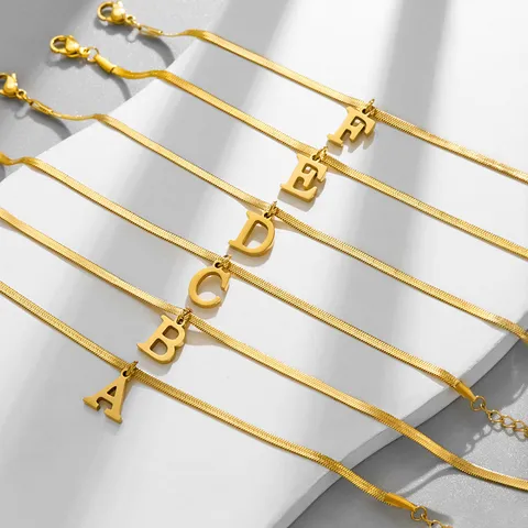Minimalist Stainless Steel Initial Letter Anklet Gold Plated Snake Chain Foot Jewelry Gift For Women