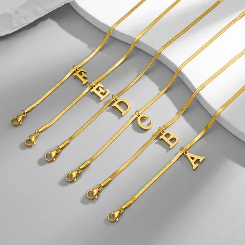 Minimalist Stainless Steel Initial Letter Anklet Gold Plated Snake Chain Foot Jewelry Gift For Women