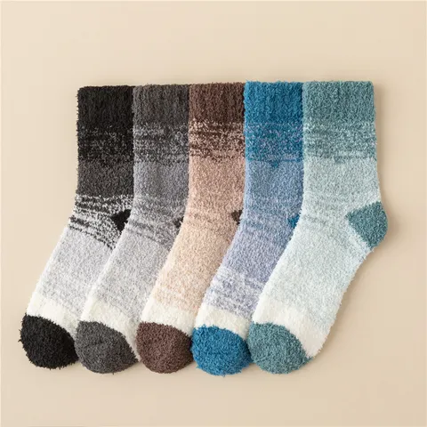 Herren Winter Warm Korallenfleece Wadenlange Socken Verdichteter Gradient Thermische Bodensocken Für Den Innenbereich Tägliche Kleidung