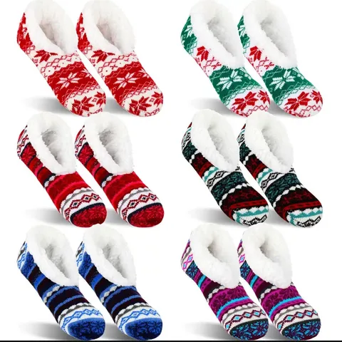 Women Winter Warm Thick Fleece Lined Floor Socks Christmas Knit Slipper Socks Indoor Thermal Cozy Socks