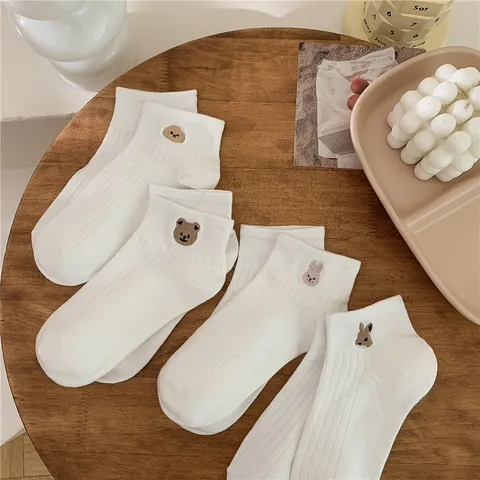 Women's Casual Cotton Boat Socks Summer Thin Low Cut Short Socks Cute Cartoon Embroidery Ankle Socks