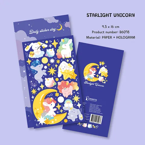 Kreative Holografische Aufkleber Starlight Einhorn Sterne Süße Cartoon Schreibwaren Abziehbilder Für Scrapbooking Tagebuch DIY Dekor