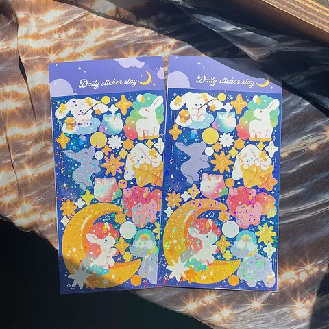 Kreative Holografische Aufkleber Starlight Einhorn Sterne Süße Cartoon Schreibwaren Abziehbilder Für Scrapbooking Tagebuch DIY Dekor