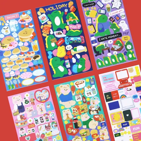 Korean Cute Peanut Bear Dinosaur Theme Decorative Stickers Scrapbooking Journal Guka DIY Stationery Stickers