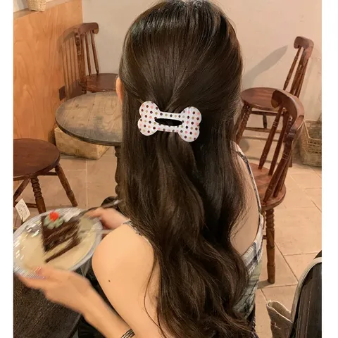 Korean Style Cute Bone Shape PVC Hair Clip Sweet Polka Dot Leopard Print Alligator Clip Everyday Hair Accessories For Women
